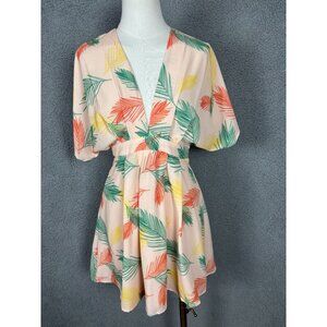 Floerns Women's Tropical Leaf Print Mini Dress Belt Open Back Med Multicolor NWT